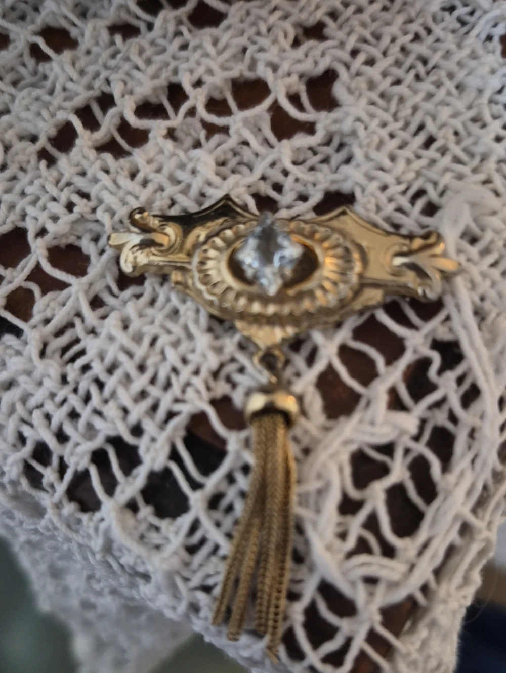 Vintage Gold-Tone Victorian Revival Chatelaine Tassel Brooch Pin